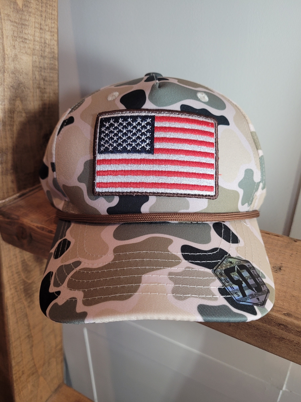 Camo Baseball Hat with American Flag Patch | NEW